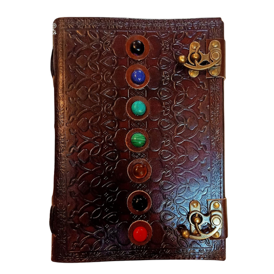 Leather Book of Shadows Journal, Supernatural Notebook with Chakra Gem Stones Healing Crystals