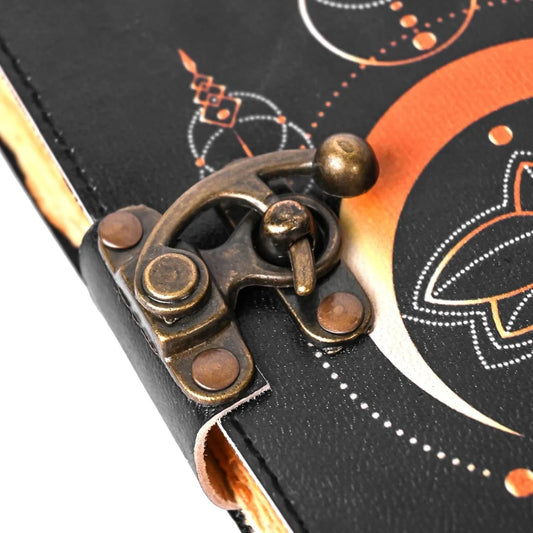 Blank Spell Book of Shadows Leather Journal with Vintage Clasp Lock – Crescent Moon Diary with 200 Page Antique Deckle Edge Paper – Wiccan Prayer Journal, Aesthetic Gift for Men & Women